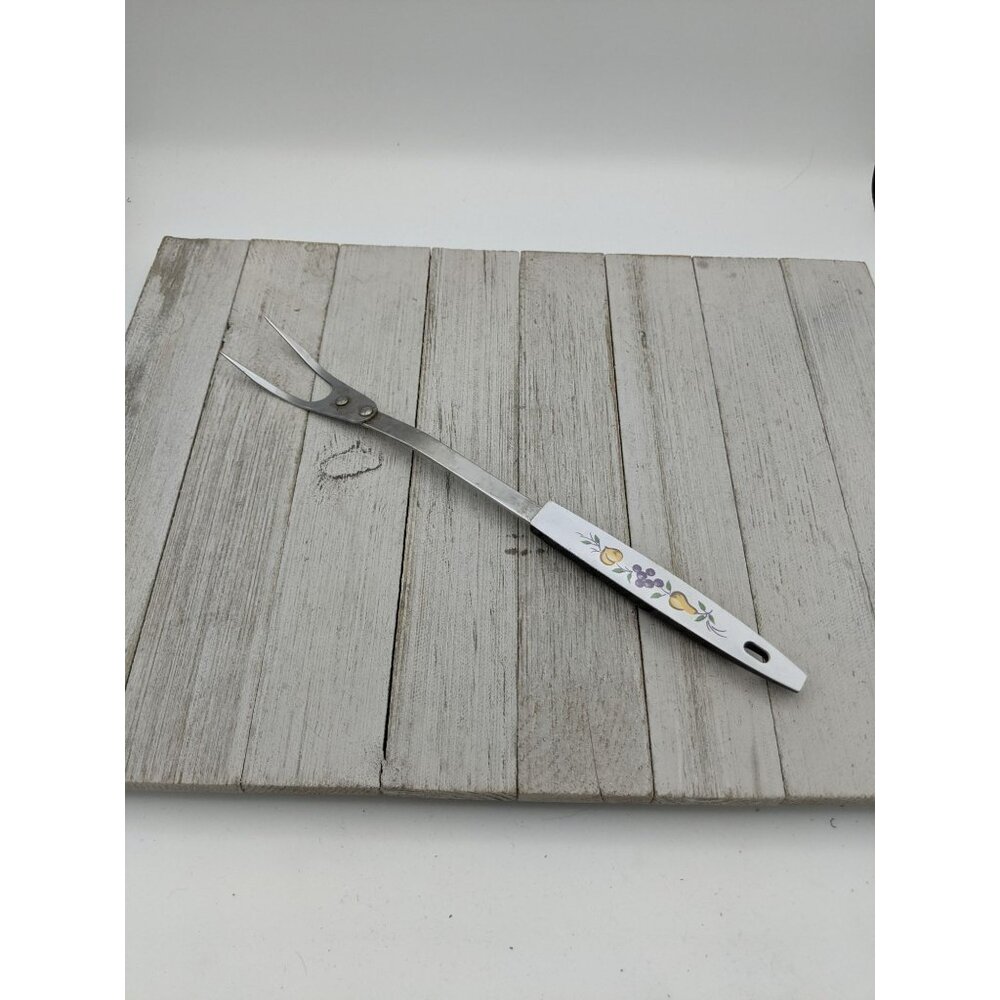 Fruit Handle #5 Stainless Steel Wide Meat Fork 12" USA Vintage